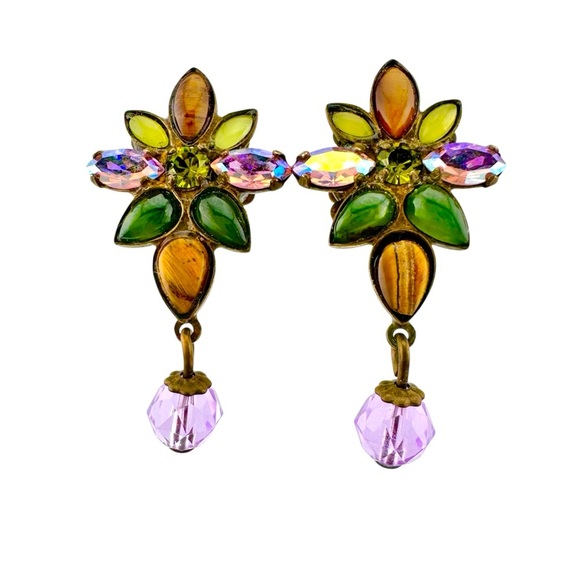 Sorrelli Jewelry - Sorrelli Earrings Floral Stud in Green, Purple, Golden and Natural Tones